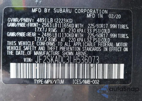 2020 Subaru Forester from USA, damaged, VIN JF2SKADC3LH536073